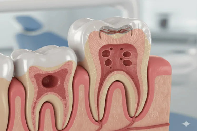 A graphic of tooth resorption.