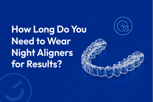 Close-up of a night aligner tray designed for overnight teeth straightening.