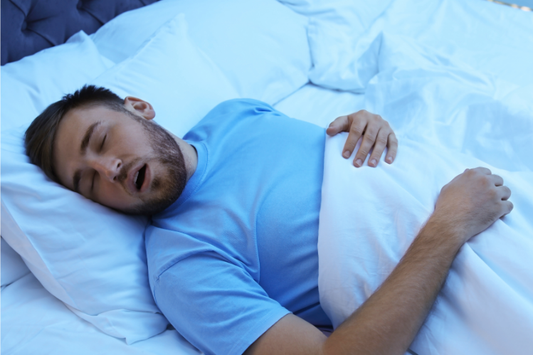 A man facing sleep apnea, a sleep disorder.