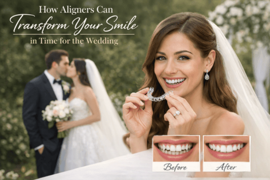 A lady posing with aligners