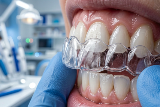An image shows a man applying a retainer