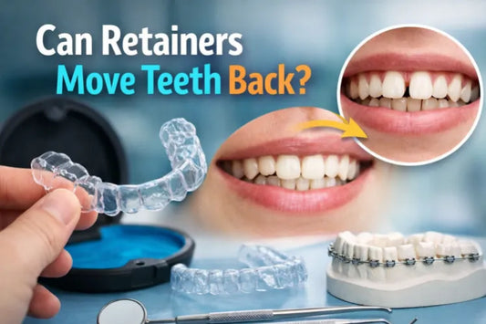  Clear aligner and retainer with comparison of teeth alignment, showing whether retainers can move teeth back